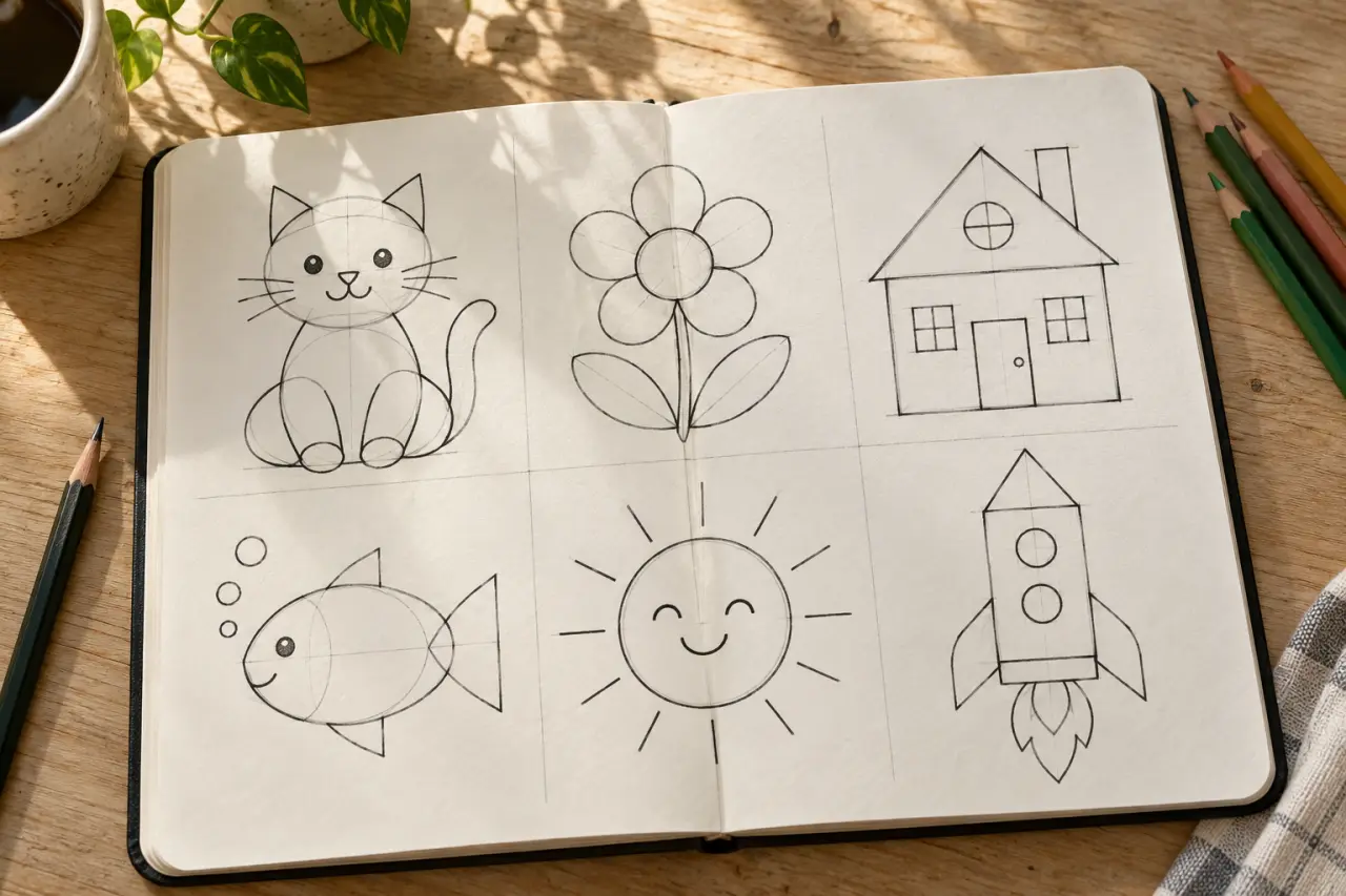 6 modèles de dessins faciles à reproduire avec des formes simples