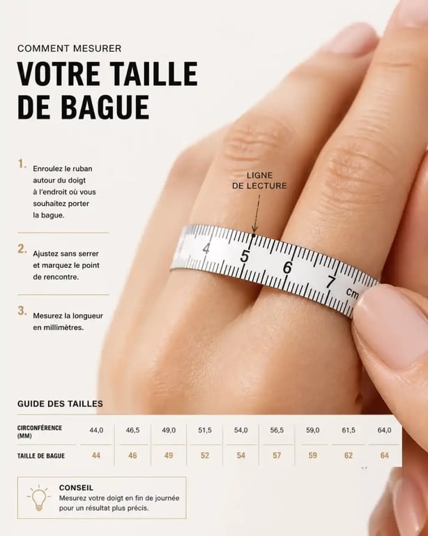 Mesure du doigt pour choisir la taille d'une bague personnalisée