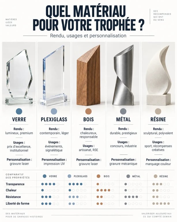 Infographie des matériaux pour choisir un trophée personnalisé