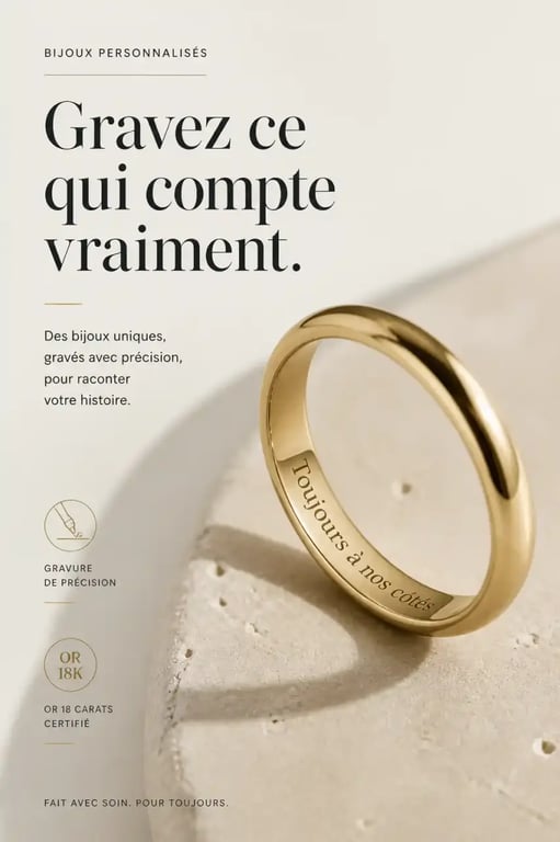Bague personnalisée en or avec gravure intérieure en gros plan