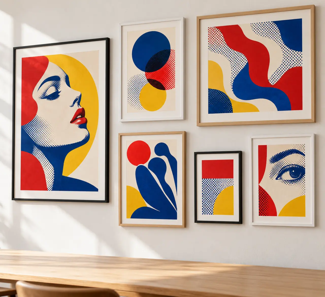 Composition de plusieurs affiches Pop Art avec cadres de différentes finitions