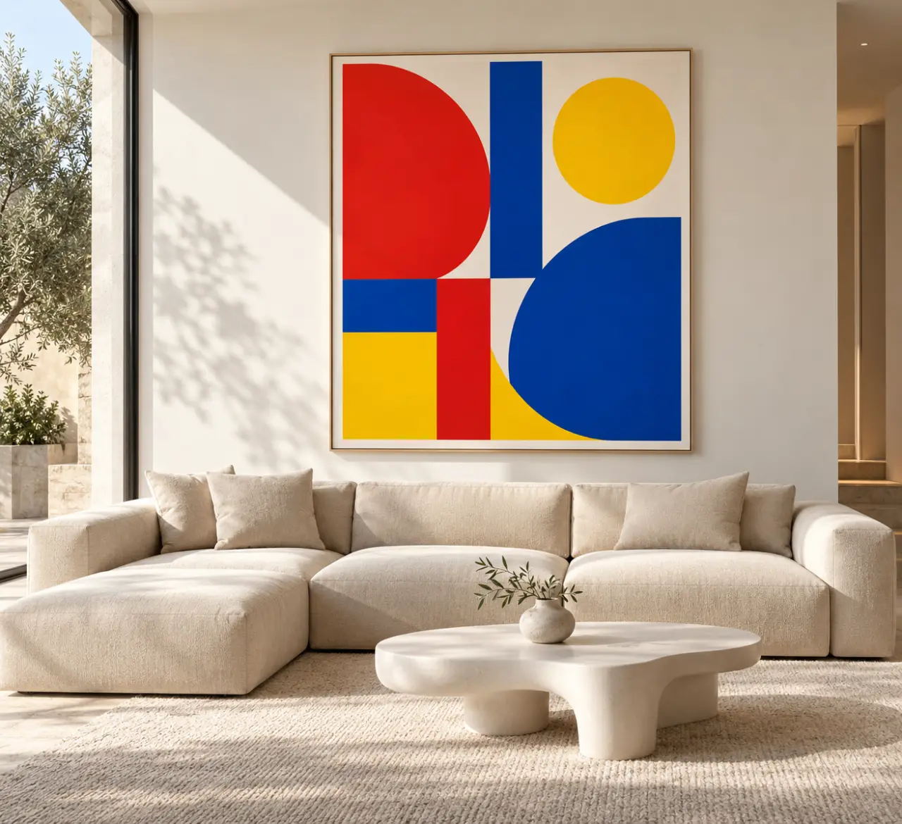 Affiche Pop Art dans un salon contemporain au mobilier sobre