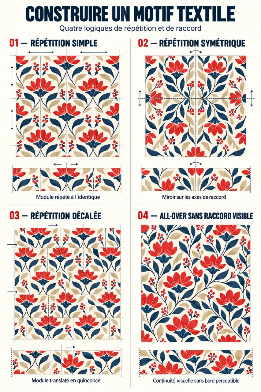 Exemples de répétitions de motifs pour imprimer sur des tissus