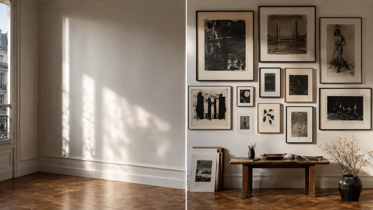 Photographie dramatique d'une estampe contemporaine fraîchement imprimée, posée près d'une plaque gravée
