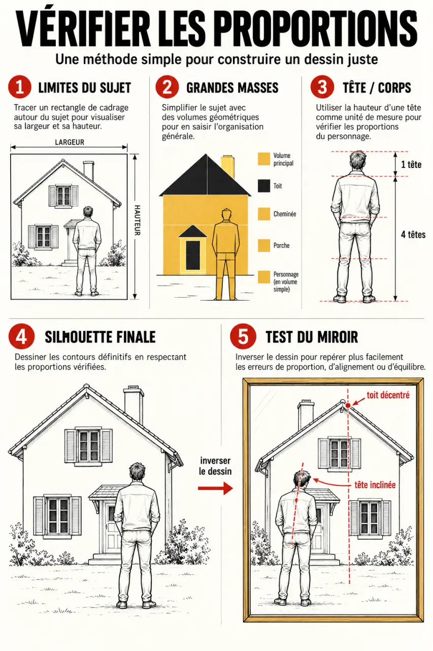 Méthode de proportions pour des modèles de dessins facile avec vérification dans un miroir