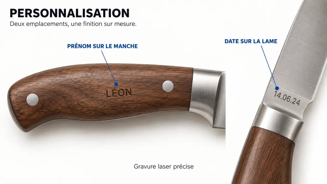 Couteau personnalisé avec gravure sur le manche et la lame