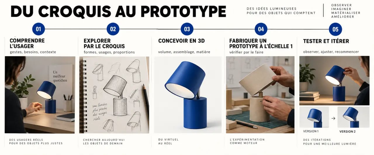Processus de design objet du croquis au prototype et aux tests